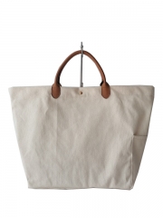 Eco friendly custom logo canvas cotton shopping tote bag with colored handle