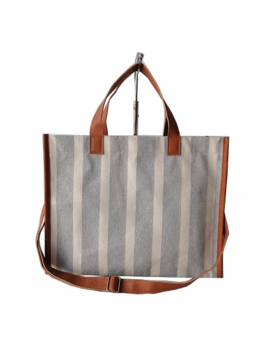 Ladies tote briefcase professional striped simple shoulder bag INS large capacity canvas bag