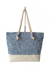 2023 New Extra Large Capacity Beach Bag Elegant Ethnic-style Printed Cotton Canvas Women Tote Bag With Cotton Rope Handle