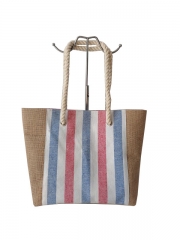 Linen with custom printed logo and Cotton Rope Handle beach shopper summer should tote bag with Stripes design