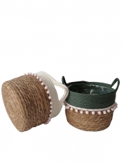 New Design Eco friendly Straw Woven Flower Pot Foldable Wholesale Grass Planter Plant Baskets for Garden Decoration