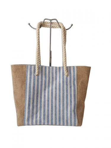 Linen with custom printed logo and Cotton Rope Handle beach shopper summer should tote bag with Stripes design