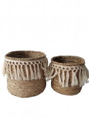 New Design Eco friendly Straw Woven Flower Pot Foldable Wholesale Grass Planter Plant Baskets for Garden Decoration