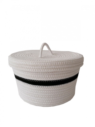 Storage Basket with Lid Laundry Hamper Baby Toy Bin in Living Room Cotton Rope Storage Baskets Stiches with Cover