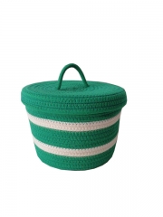 Storage Basket with Lid Laundry Hamper Baby Toy Bin in Living Room Cotton Rope Storage Baskets Stiches with Cover