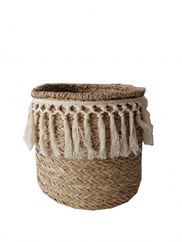 New Design Eco friendly Straw Woven Flower Pot Foldable Wholesale Grass Planter Plant Baskets for Garden Decoration