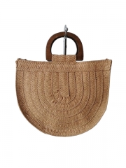 New style handmade natural material wooden handle tote bag sea grass straw ladies shoulder bag seagrass beach bag for women