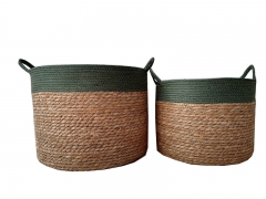 Nordic Living Room Balcony Hand Woven Folding Plant Flower Pot Straw Belly Seagrass Storage Basket