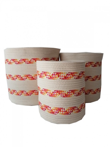 Large Woven Rope Storage Basket Set Laundry Round Storage Cotton Rope Basket with Handle