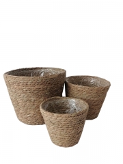 New Design Eco friendly Straw Woven Flower Pot Foldable Wholesale Grass Planter Plant Baskets for Garden Decoration