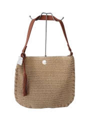 Natural Paper Straw Crochet Handmade Tote bag Fashion Lady Beach Bag with Pu handle large capacity