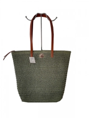 Natural Paper Straw Crochet Handmade Tote bag Fashion Lady Beach Bag with Pu handle large capacity