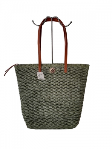 Natural Paper Straw Crochet Handmade Tote bag Fashion Lady Beach Bag with Pu handle large capacity