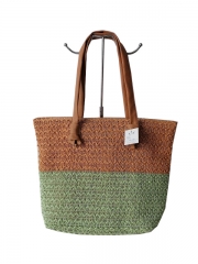 Natural Paper Straw Crochet Handmade Tote bag Fashion Lady Beach Bag with Pu handle large capacity