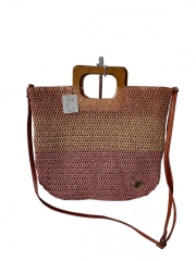 Natural Paper Straw Crochet Handmade Tote bag Fashion Lady Beach Bag with wooden handle large capacity