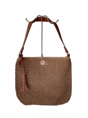 Natural Paper Straw Crochet Handmade Tote bag Fashion Lady Beach Bag with Pu handle large capacity