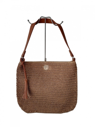 Natural Paper Straw Crochet Handmade Tote bag Fashion Lady Beach Bag with Pu handle large capacity