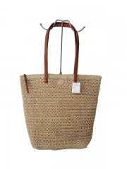 Natural Paper Straw Crochet Handmade Tote bag Fashion Lady Beach Bag with Pu handle large capacity