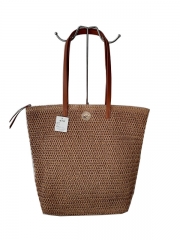 Natural Paper Straw Crochet Handmade Tote bag Fashion Lady Beach Bag with Pu handle large capacity