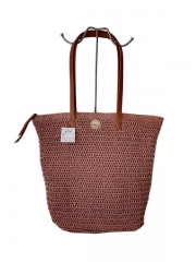 Natural Paper Straw Crochet Handmade Tote bag Fashion Lady Beach Bag with Pu handle large capacity