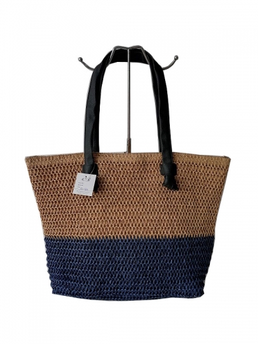 Natural Paper Straw Crochet Handmade Tote bag Fashion Lady Beach Bag with Pu handle large capacity