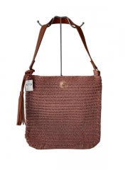 Natural Paper Straw Crochet Handmade Tote bag Fashion Lady Beach Bag with Pu handle large capacity