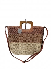 Natural Paper Straw Crochet Handmade Tote bag Fashion Lady Beach Bag with wooden handle large capacity