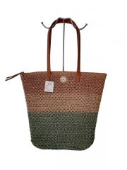 Natural Paper Straw Crochet Handmade Tote bag Fashion Lady Beach Bag with Pu handle large capacity