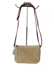 Natural Paper Straw Crochet Handmade Tote bag Fashion Lady Beach Bag with Pu handle