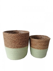 Seagrass hand woven toy storage basket woven flower pot straw basket for plants