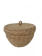 Customized neantening small jute rope straw storage basket with lid