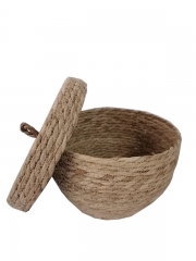 Customized neantening small jute rope straw storage basket with lid