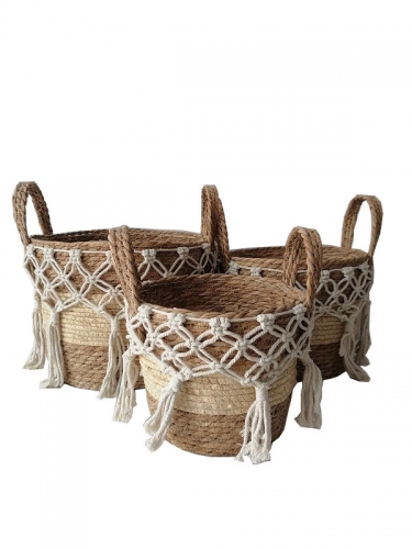 New Design Eco friendly Straw Woven Flower Pot Foldable Wholesale Grass Planter Plant Baskets for Garden Decoration