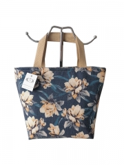 Wholesale Vintage Premium Fashion Ladies Flowers Printing Canvas Tote Bag Luxury Cotton Shopping Bag