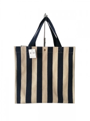 Women Striped Customized Cotton Canvas Bags Casual Large Handbag Canvas bag manufacturer