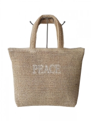 Factory customized logo Raffia straw tote shoulder handbag Polyester bag paper straw beach bag