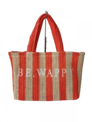 Factory customized logo Raffia straw tote shoulder handbag Polyester bag paper straw beach bag