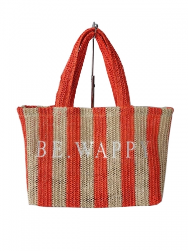 Factory customized logo Raffia straw tote shoulder handbag Polyester bag paper straw beach bag