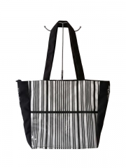 Simple Stripes Large Capacity Ladies Shoulder Handbags Canvas Striped Zipper Tote Bag Women