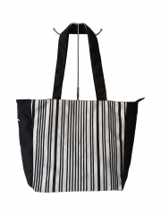 Simple Stripes Large Capacity Ladies Shoulder Handbags Canvas Striped Zipper Tote Bag Women