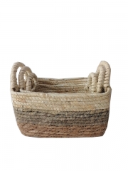 wholesale hand woven Square sea grass Corn Skin Storage Baskets maize husk wheat straw storage hamper basket