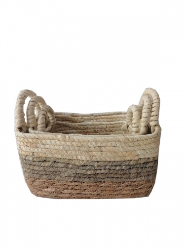 wholesale hand woven Square sea grass Corn Skin Storage Baskets maize husk wheat straw storage hamper basket