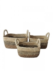 wholesale hand woven Square sea grass Corn Skin Storage Baskets maize husk wheat straw storage hamper basket