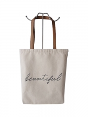 Large Personalized  Cotton Canvas Tote Bag Reusable Custom Tote Shopping Bags Cotton Canvas Bag with PU handle