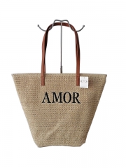 New Style Wholesale Simple Woven Fashion Women Beach Shoulder Bag Handmade Paper Straw Tote Bag with PU handle