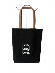 Large Personalized  Cotton Canvas Tote Bag Reusable Custom Tote Shopping Bags Cotton Canvas Bag with PU handle