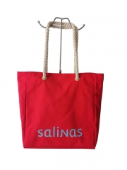 Custom Logo Oversized Thick red Beach Bag Reusable Shopping Weekend Everyday Cotton Canvas Bag With Rope Handle