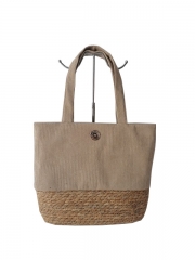 High Quality Durable Waterproof Canvas Beach Tote Bag with straw bottom