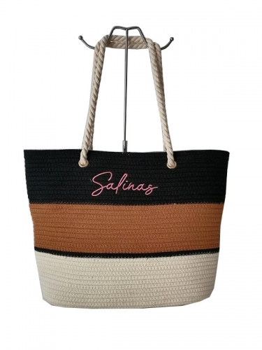 wholesale oversized women beach tote bag striped flower pattern beach bag with cotton rope handle