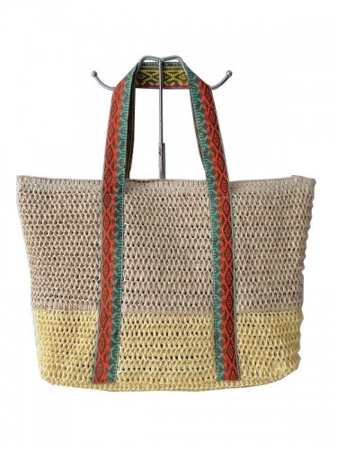 Summer Simple Hand Crochet Paper Straw striped Beach Tote Bag women